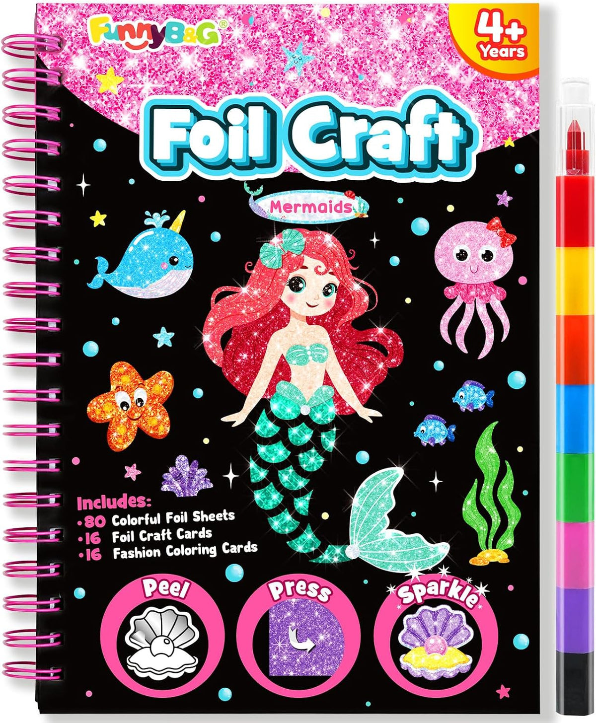 FUNNYB&G Foil Art Craft Kit for Kids, Sparkly Birthday Gift Toy for Girls