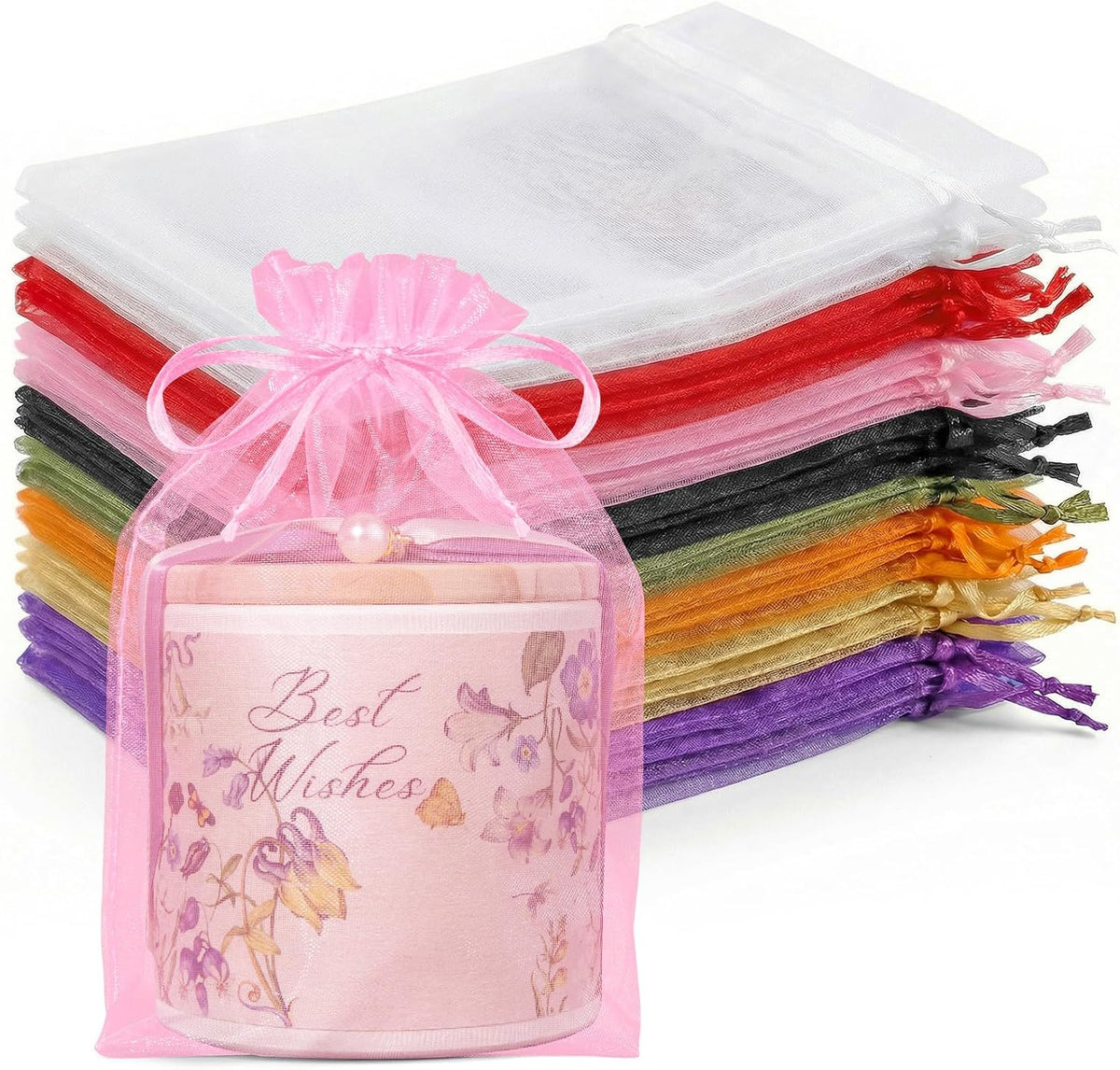 Crweety 50Pcs Large Organza Bags 6x9, Small Mesh Gift Bags Drawstring