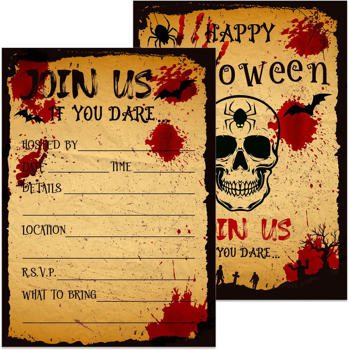 Halloween Party Invitation Cards with Envelopes - 12 Pack Bloody Skull Halloween Invitations for Adults Kids - 5 x 7 Inch Birthday Invitations for Haunted House Scary Holiday Party Favors