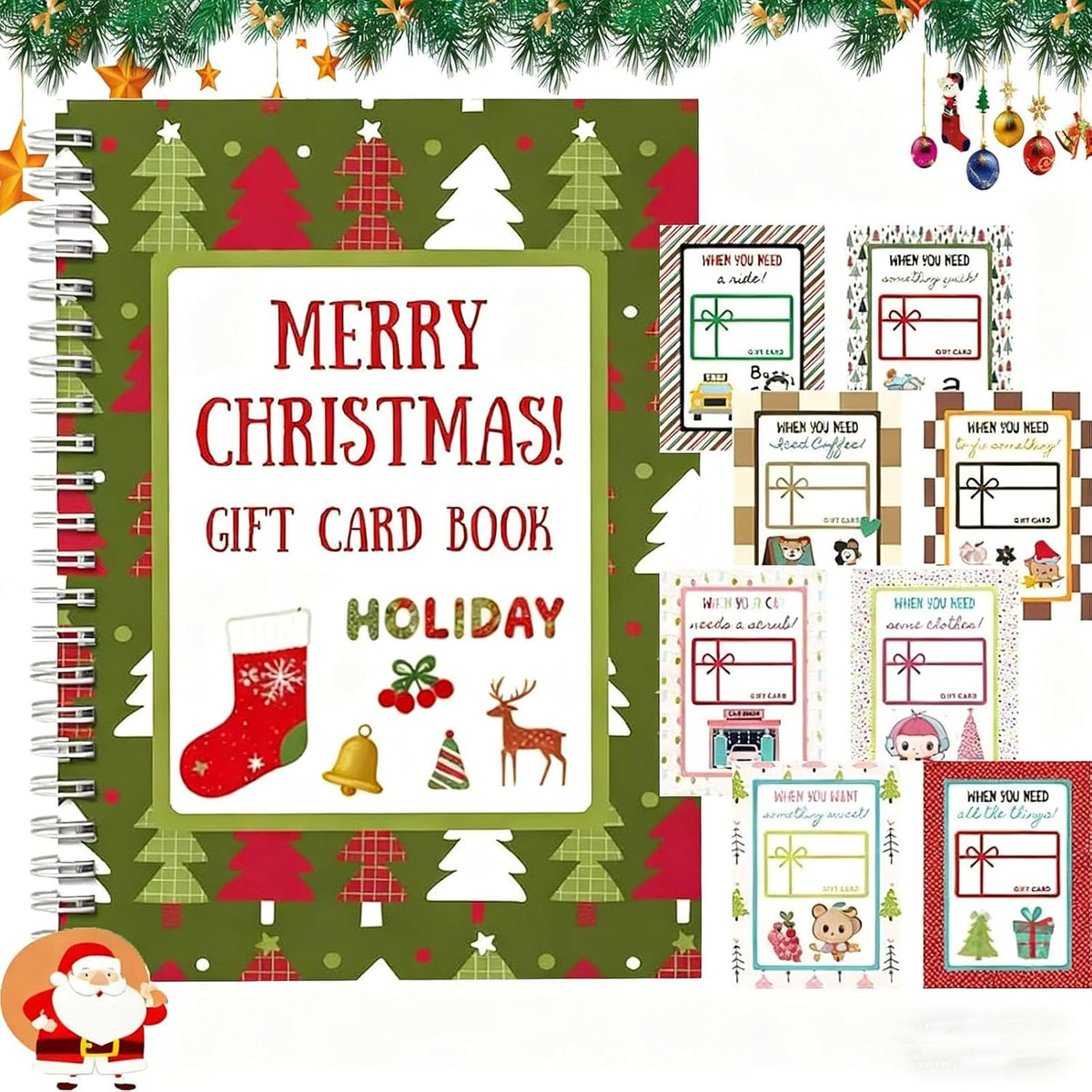 Christmas Stocking Stuffer Christmas Gift Card Book for Adults, Merry Christ-mas Gift Cards, 5x7 Color Spiral Bound Card Book- Surprises On Every Page, DIY Personalized Xmas Gifts for Family, Friends, Students