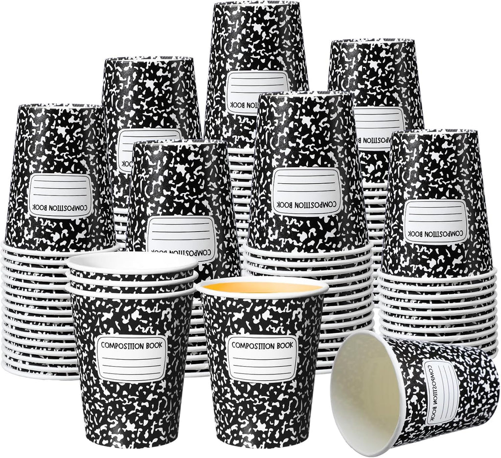 Funtery 100 Pieces Back to School Paper Cups 9 oz Composition Book Cups