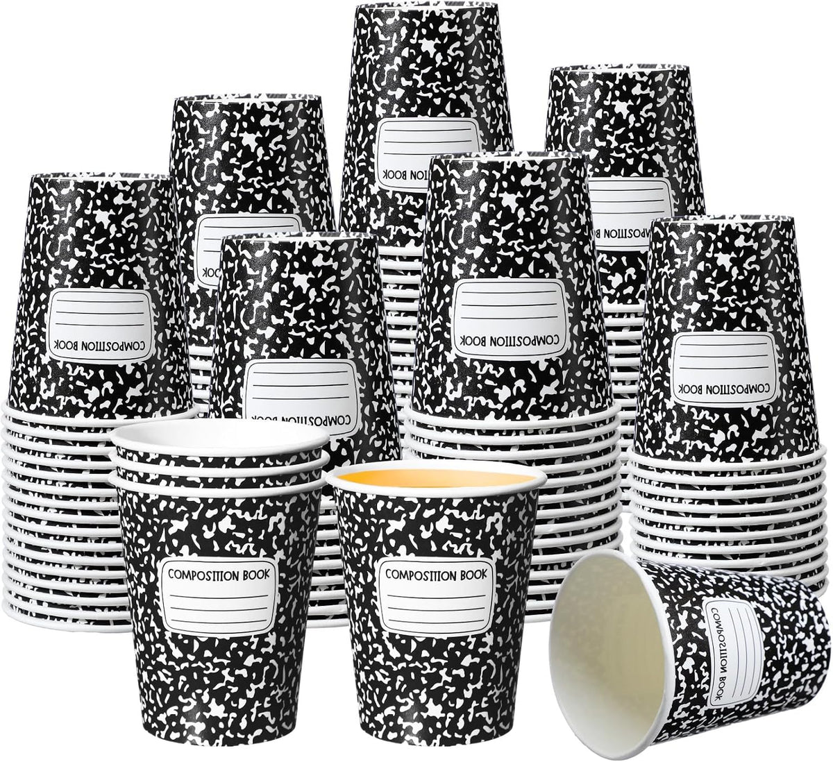 Funtery 100 Pieces Back to School Paper Cups 9 oz Composition Book Cups