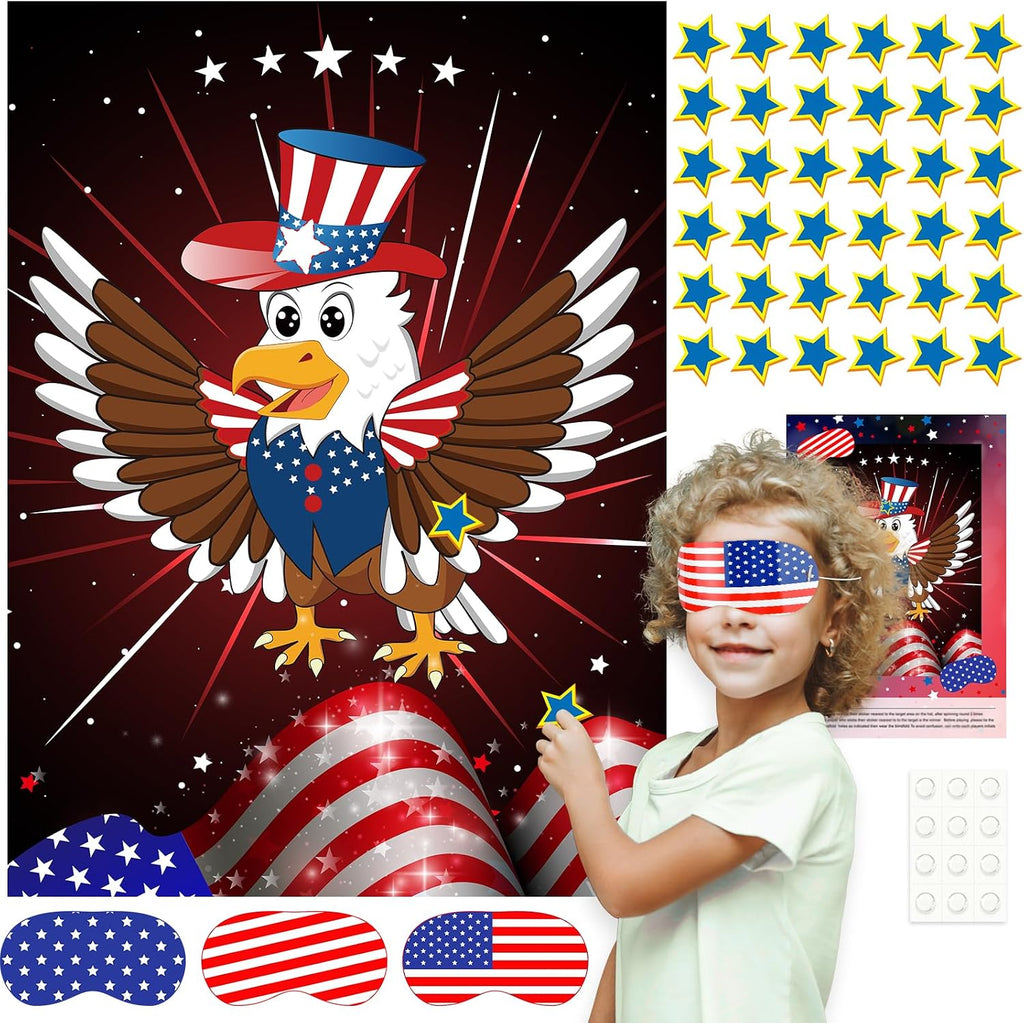 ASTARON 4th of July Patriotic Party Game for Kid Pin The Tail on The Eagle