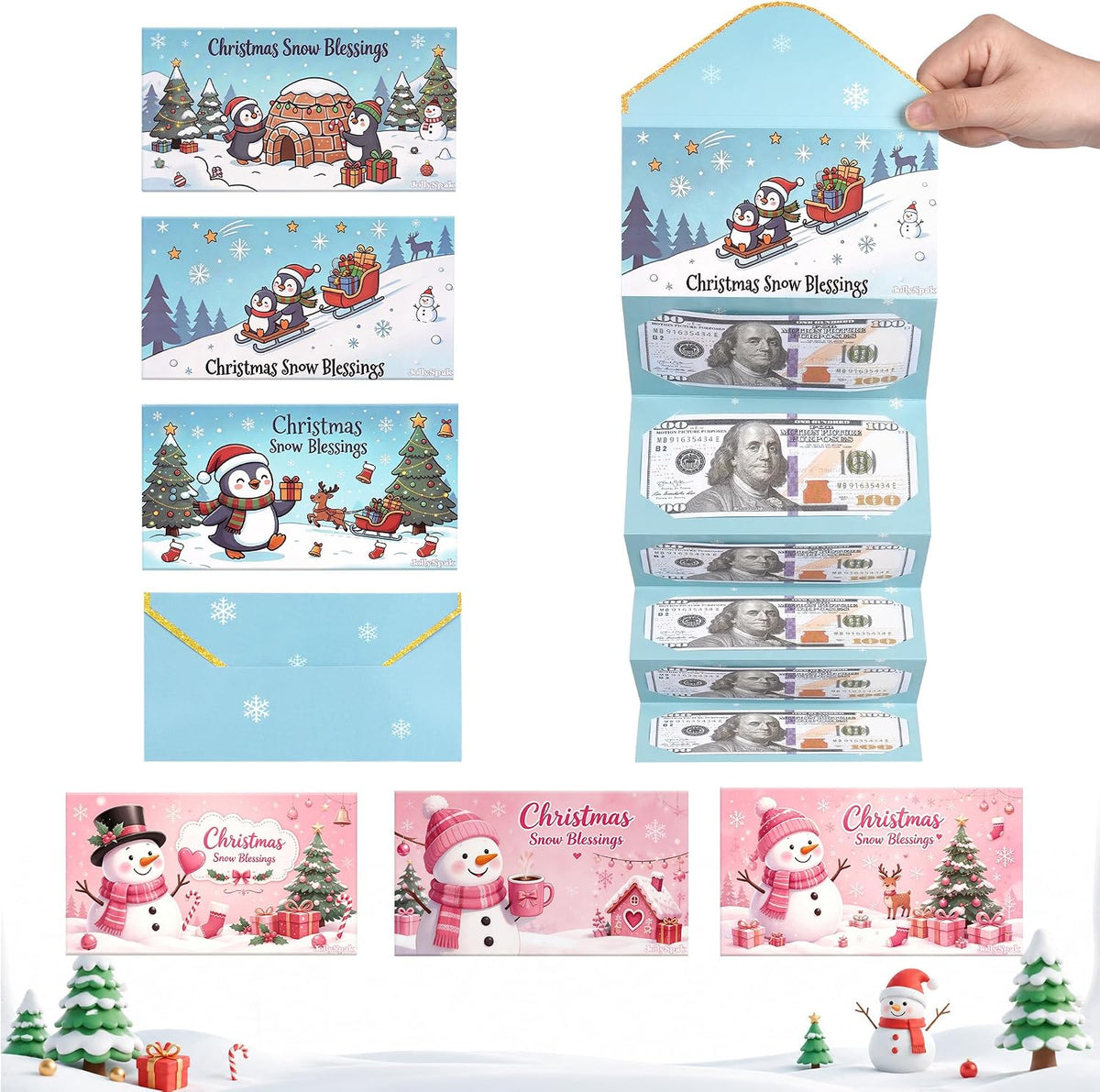 New 6Pcs Christmas Money Holders for Cash & Gift Card Holders