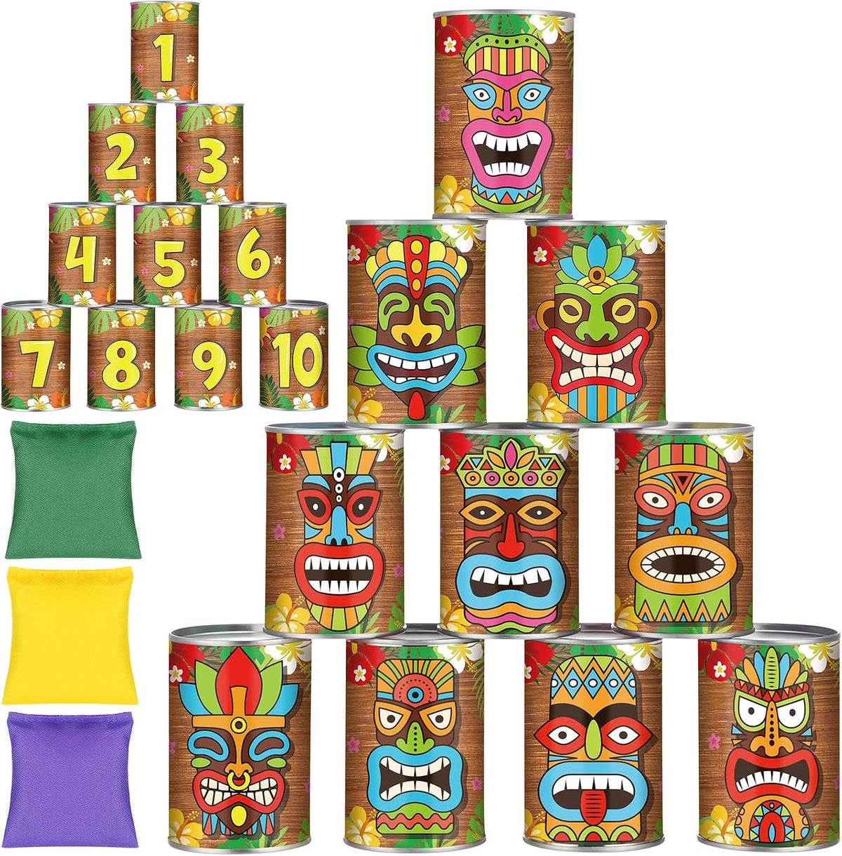 Bean Bag Toss Game Tin Cans Carnival Set,Tiki Style