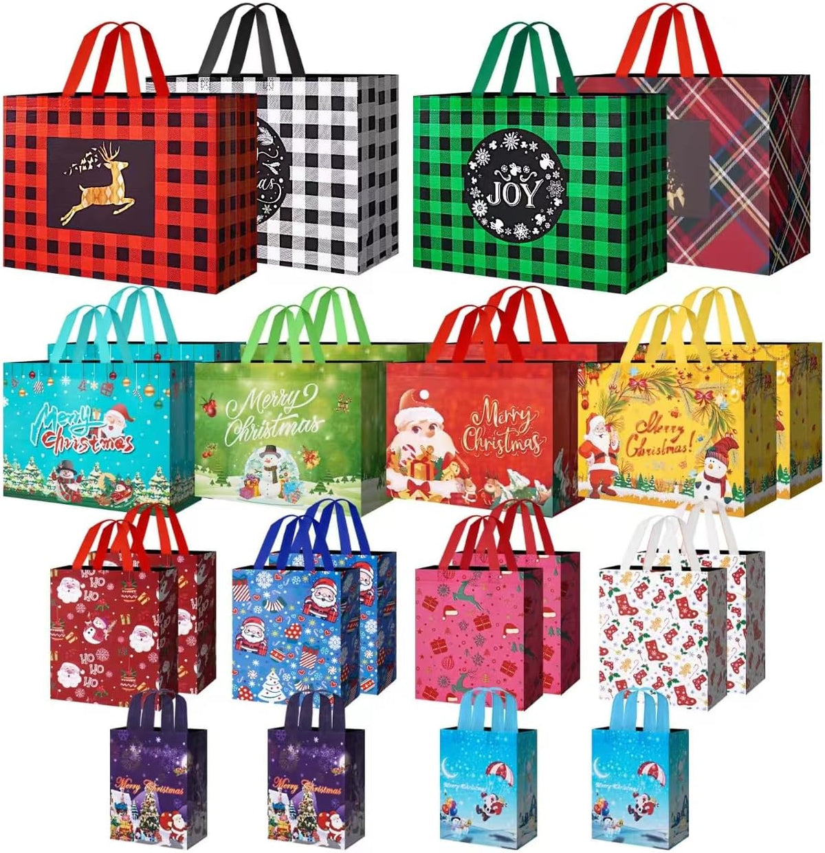 Heetobcos 24 Pack Christmas Gift Bags Assorted Sizes with Handle