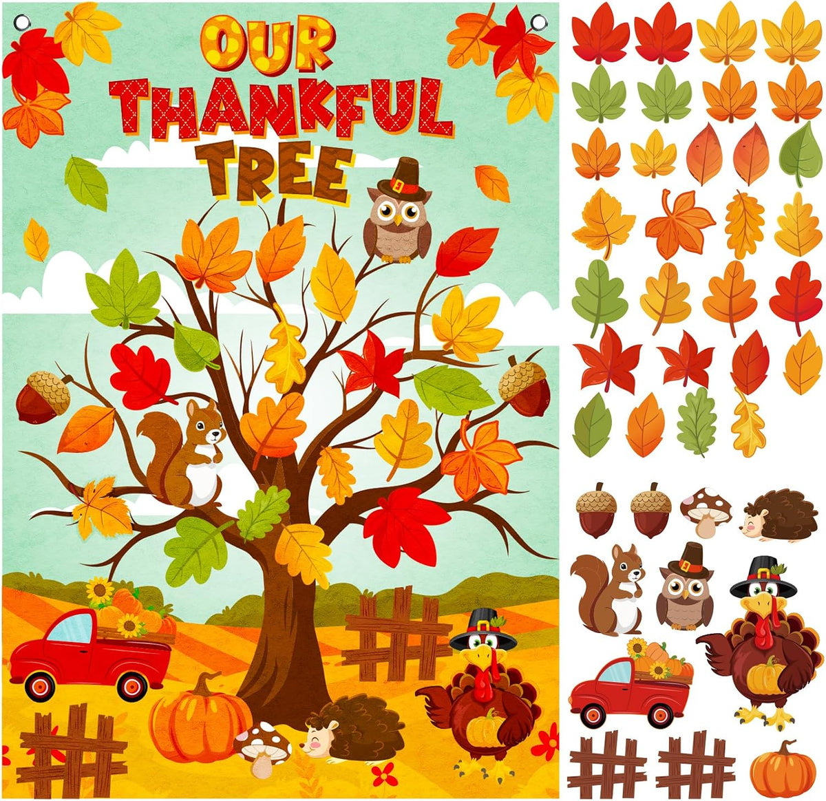 Cinrobiye Fall Tree Bulletin Board Felt Craft Kit, 41 Pcs Thanksgiving Maple Leaves Activity Set with Large Tree Poster, Gratitude Writing Wall Decor for Autumn Classroom, Home, Party Supplies