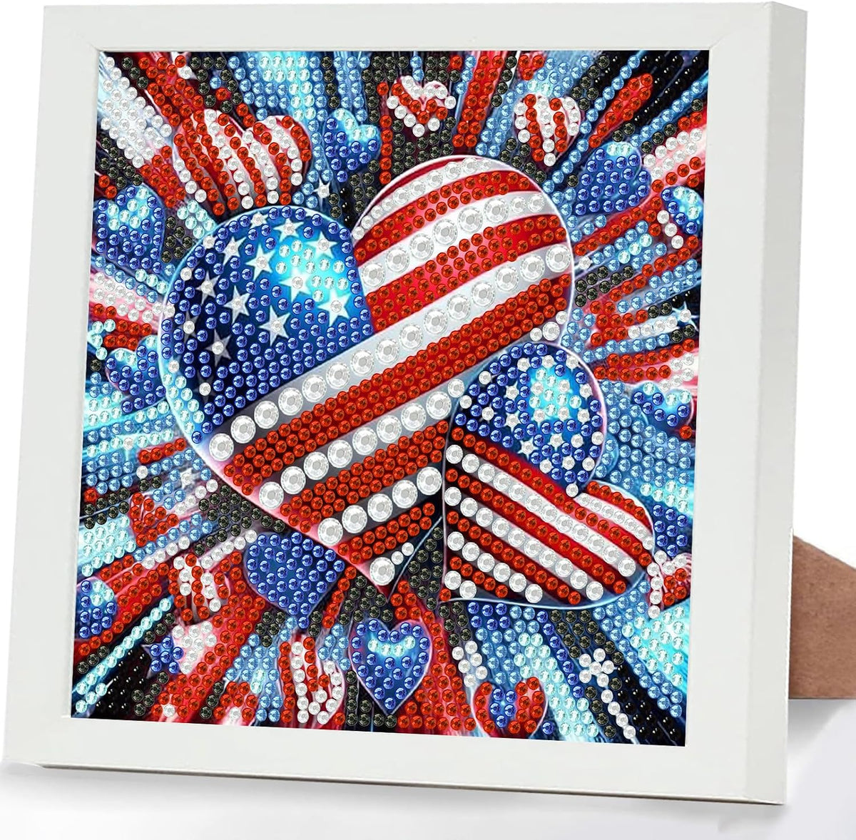 Patriotic Diamond Art Kits for Kids with Frame, American Flag Diamond Painting Kits for Kids Ages 4-8-12, 4th of July Easy Diamonds Gem Art Craft for Girl Boy, Gift Package for and Home Decor 7x7inch