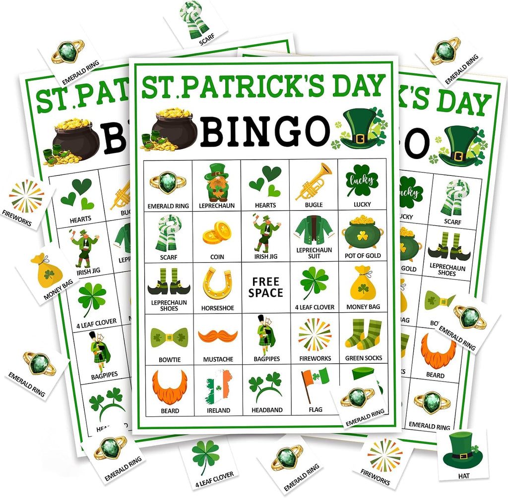 St. Patrick's Day Bingo Game for 24 Players, Festive Shamrock Activity