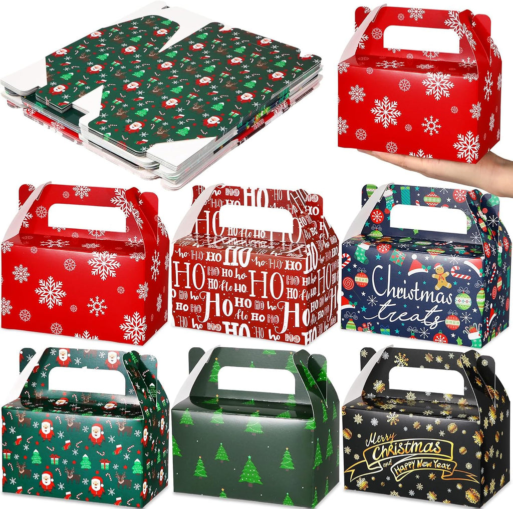 Zhanmai 36 Pack Christmas Treat Box Xmas Goodie Santa Claus Boxes for Treats Christmas Gift Cookie Cupcake Snack Container with Handle Party Favor