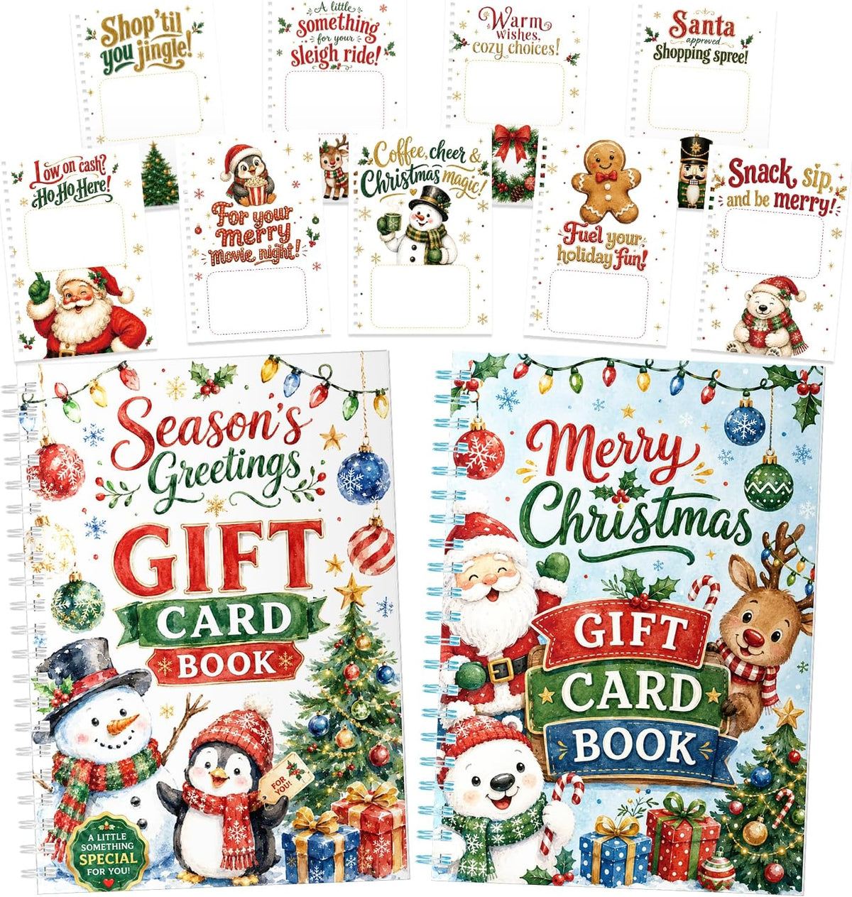JWSCYSY 2 Pack Cute Christmas Gift Card Book for Kids, 5.5x7.8 Spiral Bound Merry Christmas Gift Card Holder Book, DIY Personalized Xmas Gift Card Book for Family Friends Students (Blue, White)
