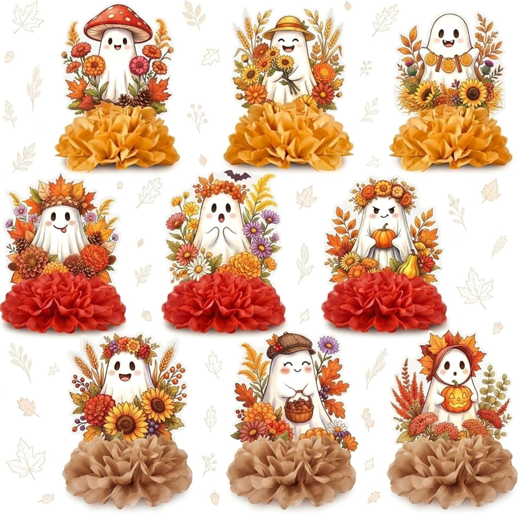 AmazingSpark 9 Pcs Fall Paper Honeycomb Ghost Spooky Centerpieces for Table