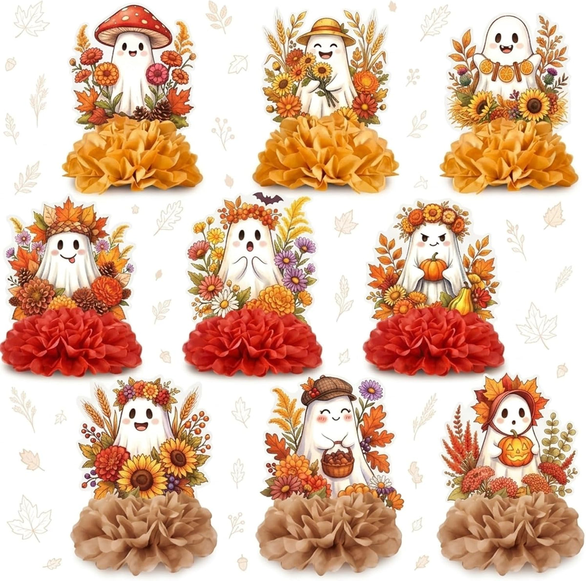 AmazingSpark 9 Pcs Fall Paper Honeycomb Ghost Spooky Centerpieces for Table