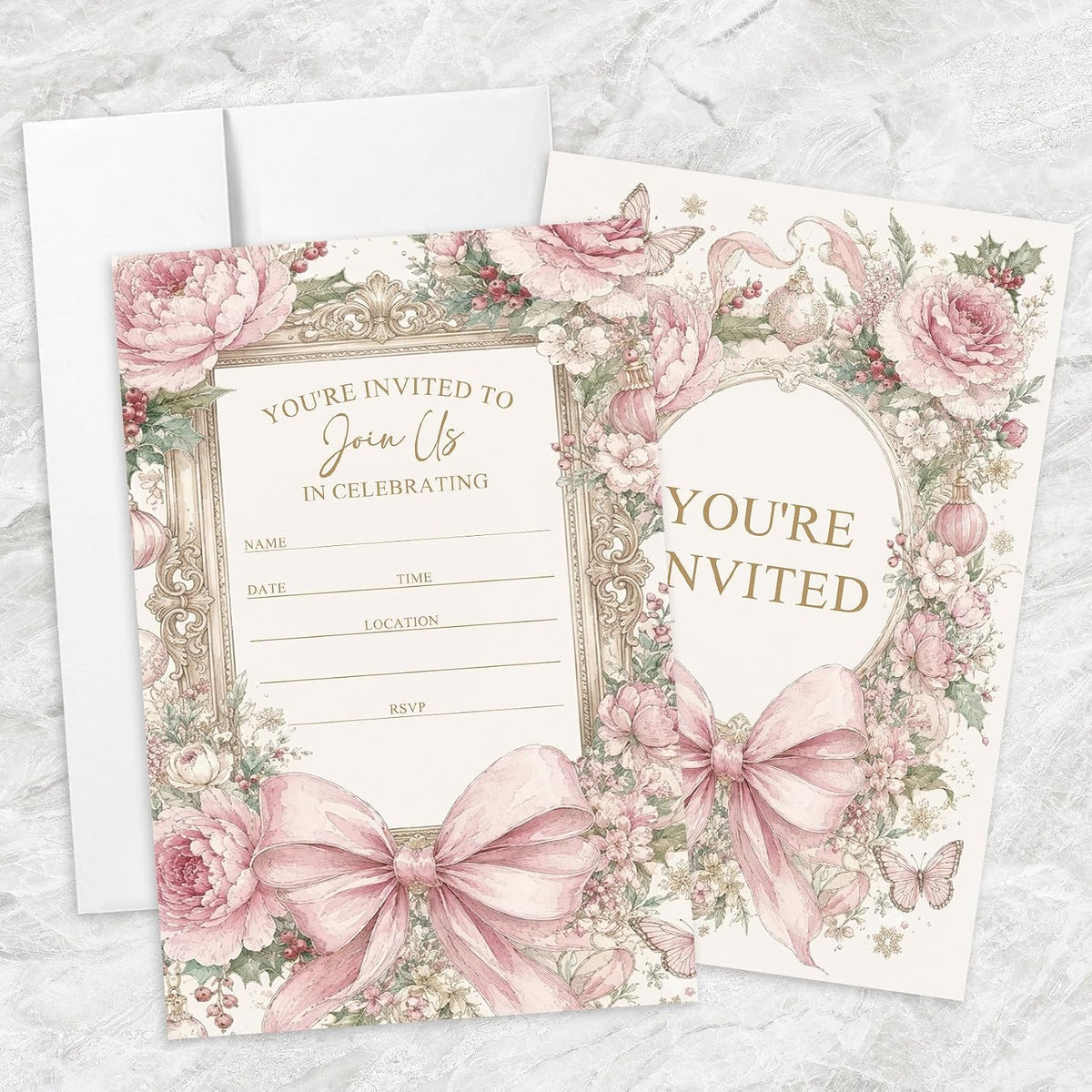 AEHIE 20 Sets Pink Floral Wedding Party Invitations With Envelopes
