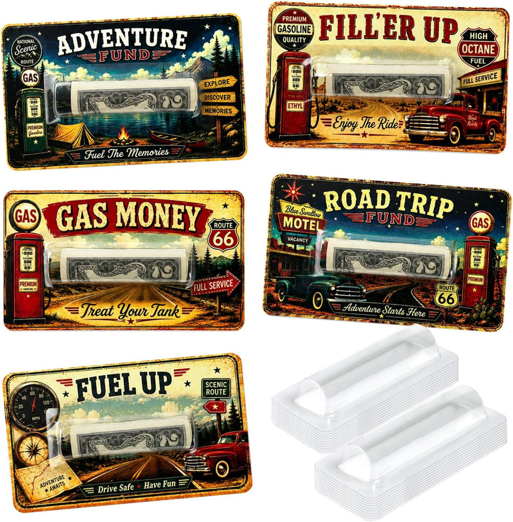 Gas Money Gift Card Holder, Cash Holder Card for Rolled Cash, Funny Road Trip Money Gift, Vintage Adventure Cash Gift for Drivers, Teens, New Driver, Graduation, Birthday, Travel Gift
