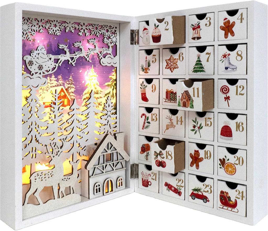 Lighted Wooden Christmas Advent Calendar with 24 Drawers