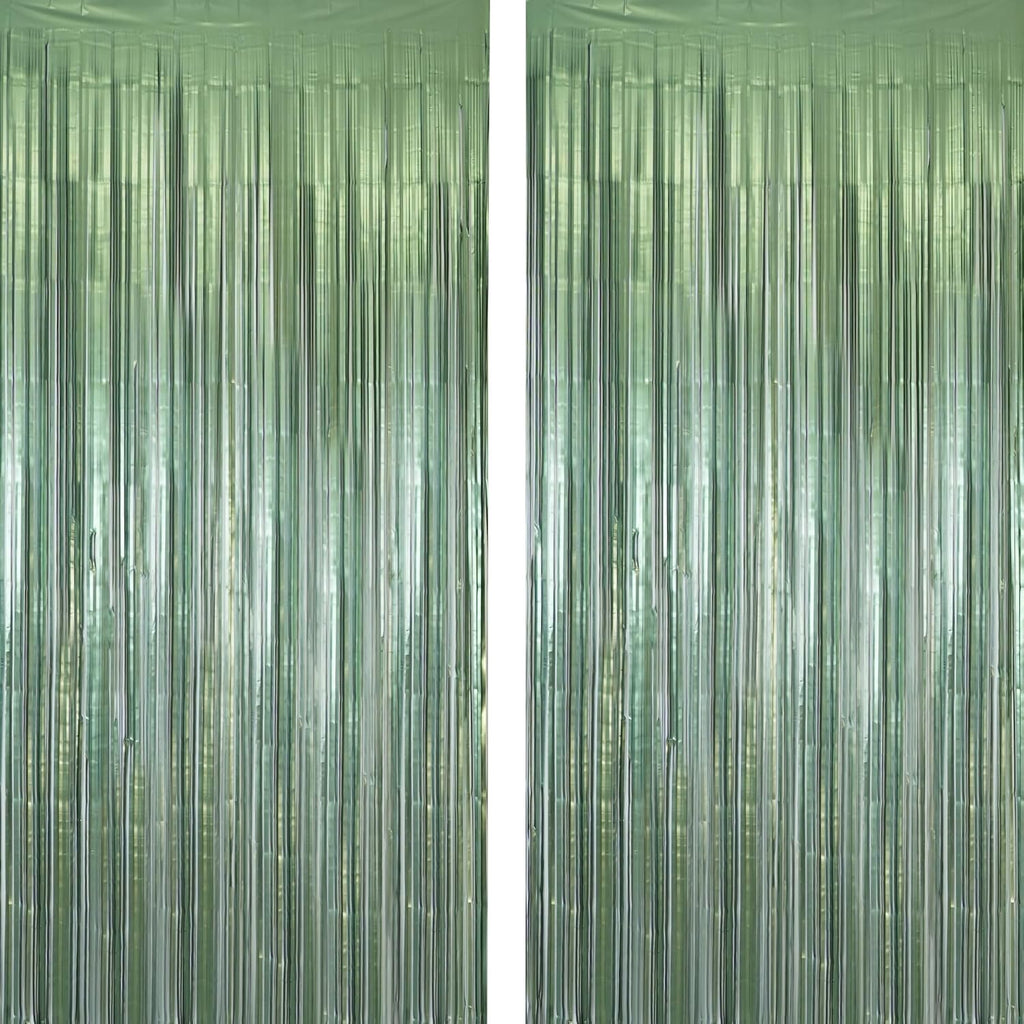 Sage Green Foil Fringe Streamers 8.2ft x 3.2ft 2 PCS