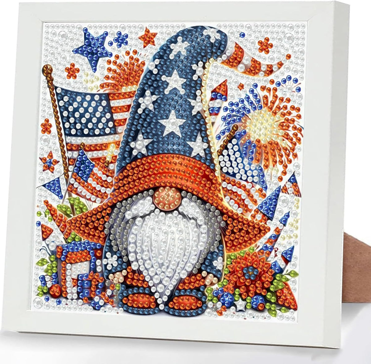 Gnome Diamond Art Kits for Kids with Frame, American Flag Diamond Painting Kits for Kids Ages 4-8-12, 4th of July Easy Diamonds Gem Art Crafts for Girls Boys, Gift Package for and Home Decor(7x7inch)