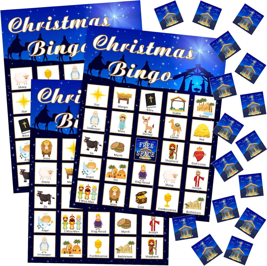 Skylety Religious Christmas Nativity Bingo Game Christmas Nativity Bingo Cards 24 Players for Religious Party Game Family Xmas Party Activities