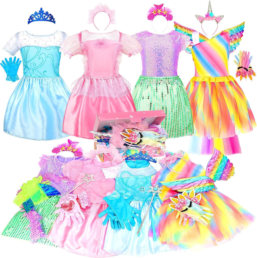 LIMIROLER Princess Dress Up Clothes for Little Girl Role Play Costume Gift Set Princess Dress Up Toys for Toddler Girls