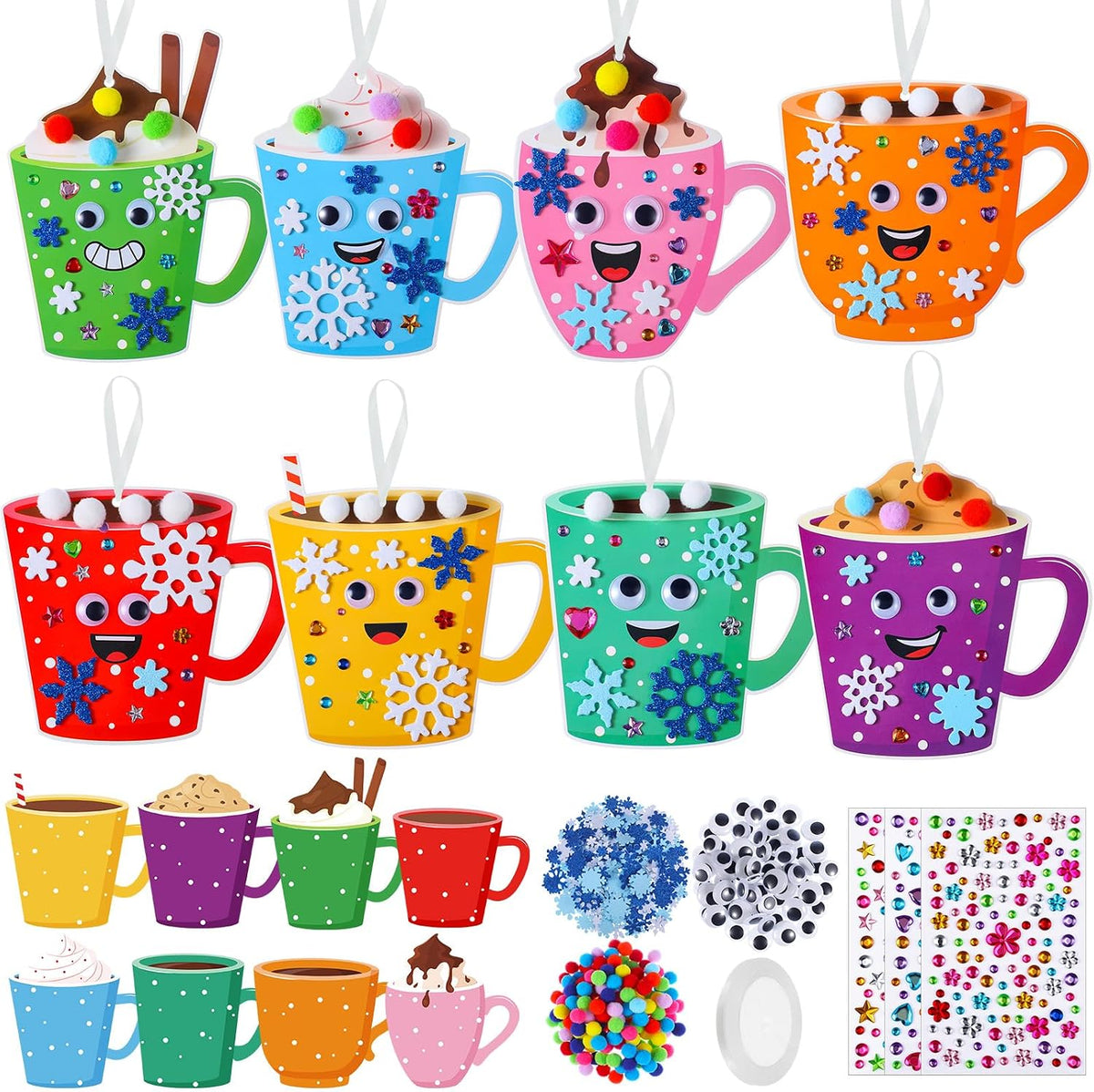 Funrous 48 Sets Christmas Crafts Kit Cocoa Paper Crafts Hanging Ornaments