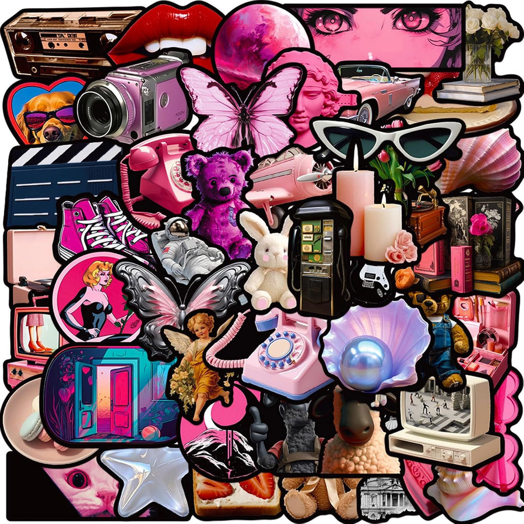 DothRayan 100Pcs Cool Trendy Y2K Stickers, Aesthetic Downtown Girls Stickers Pack for Water Bottle Funny Waterproof Sticker for Teens Adults Vinyl Decals for Laptop Skateboard Party Supplies
