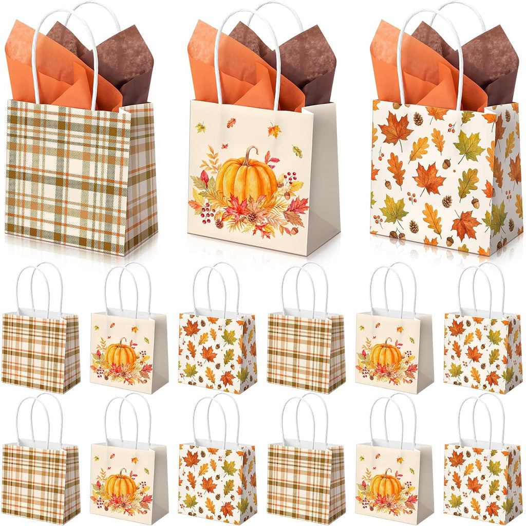 Silkfly 24 Pack Mini Pumpkin Gift Bag Bulk with Handle Tissue Paper 5x5x3''