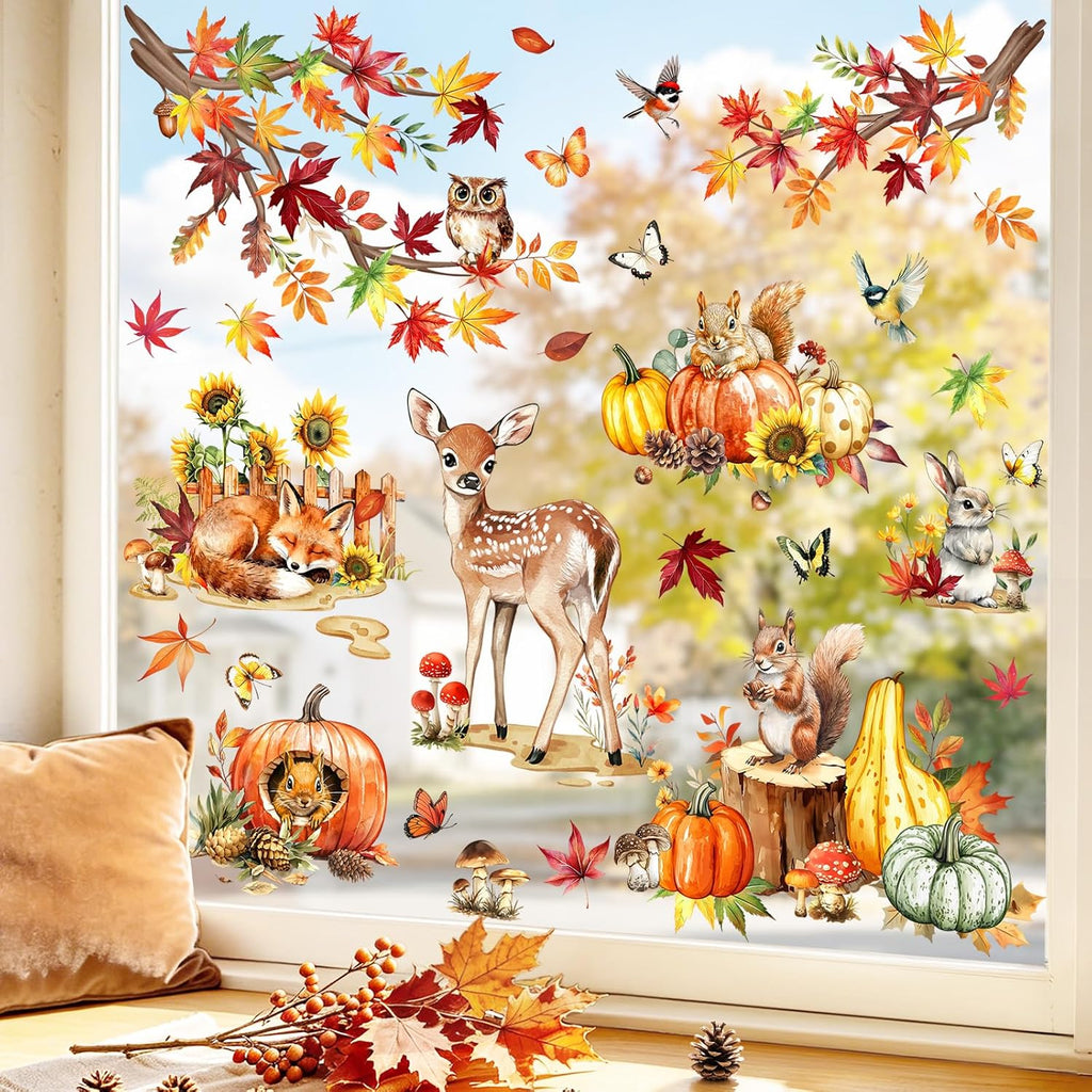 Fall Window Clings 9 Sheets Thanksgiving Static Stickers for Glass Decor