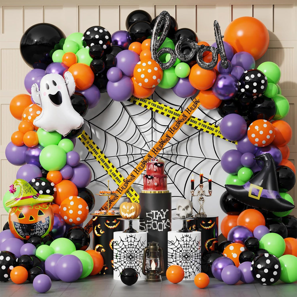 154Pcs Halloween Balloon Arch Garland Kit, Pumpkin Ghost Boo Foil Balloons