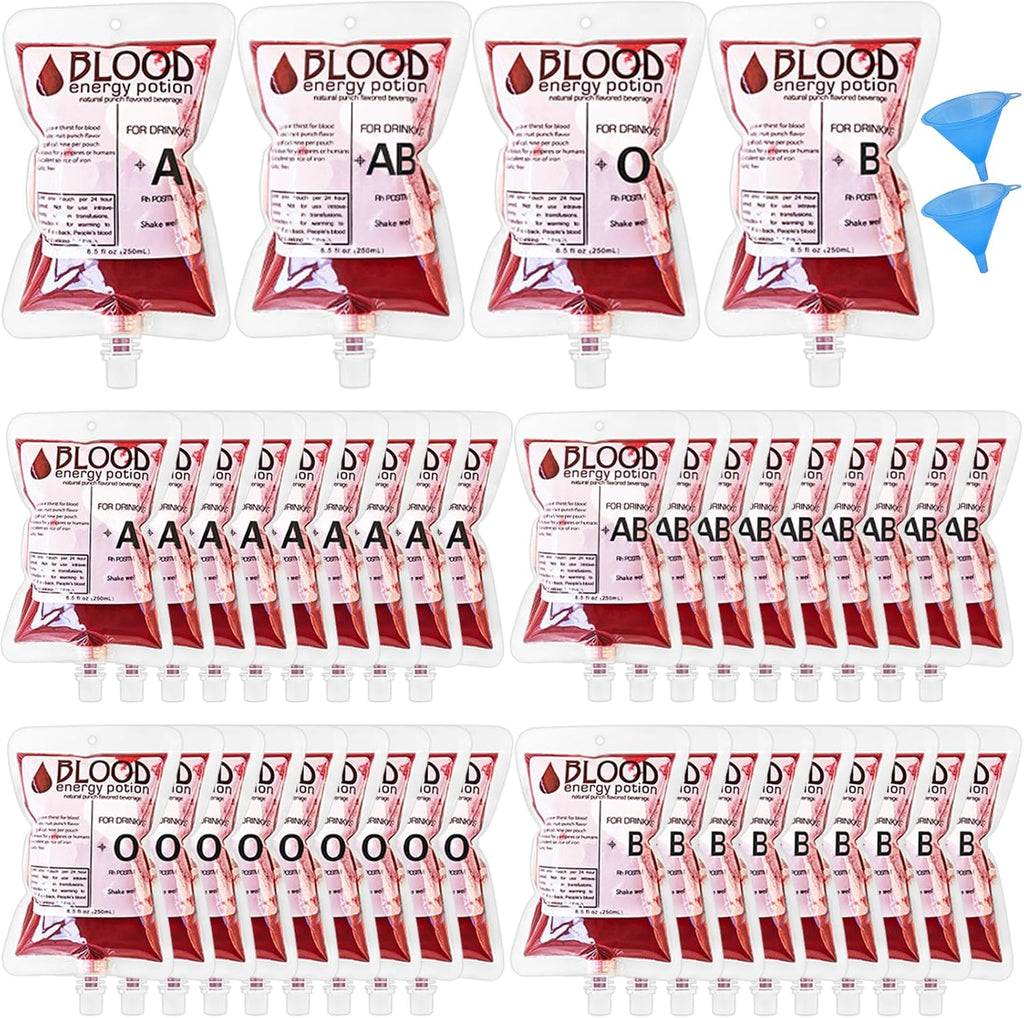 40 Pack Blood Bags for Drinks,8.5oz Halloween Decoration Drink Container,Reusable Food Grade Drink Pouches with Funnel,Nurse Party Decorations Halloween Party Favors