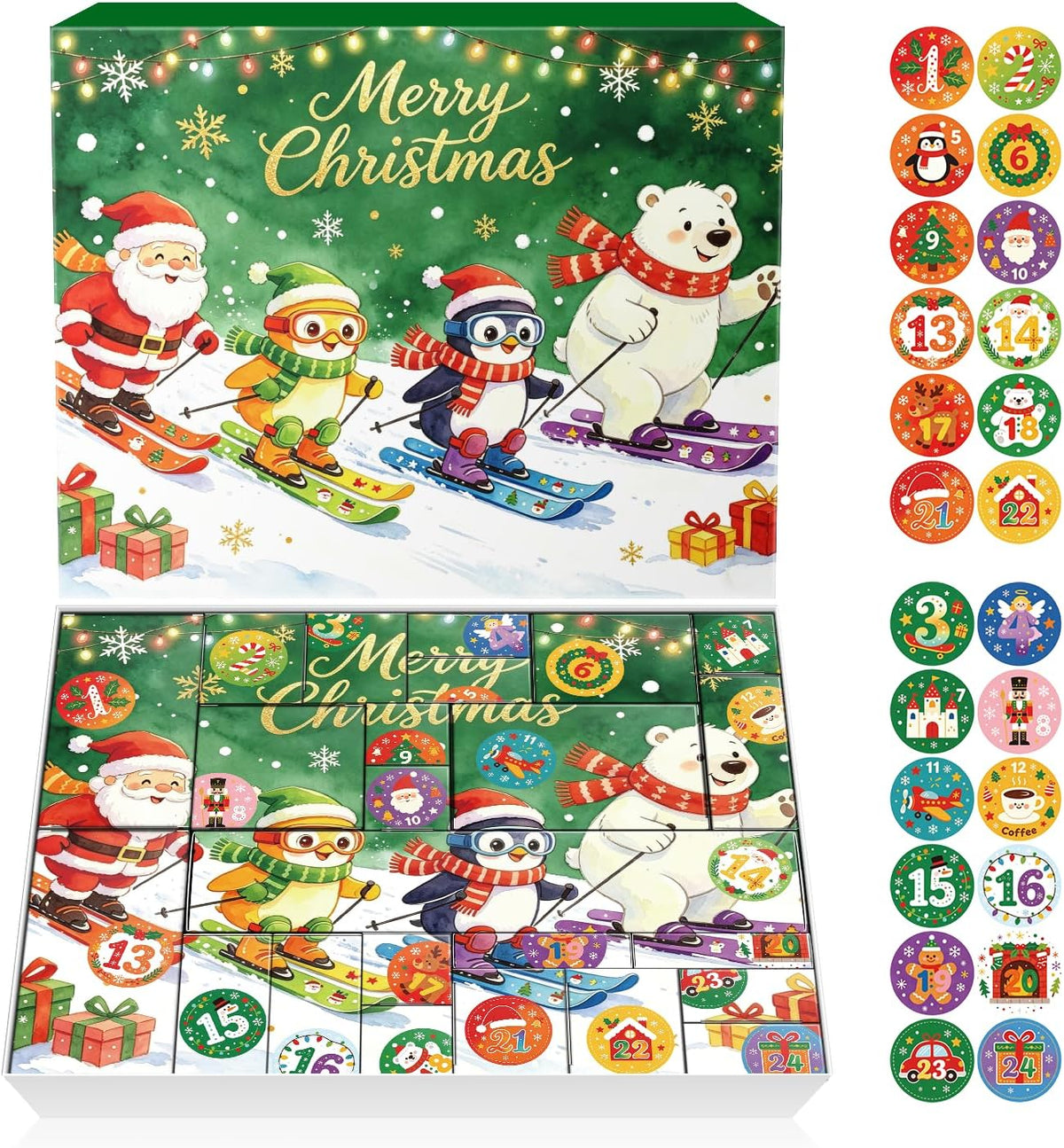 JWSCYSY 2026 Christmas Advent Calendar Box Set DIY - 24 Empty Surprise Gift Boxes with Number Stickers to Fill, Countdown Calendar for Kids Family Holiday Christmas Decorations (Green)