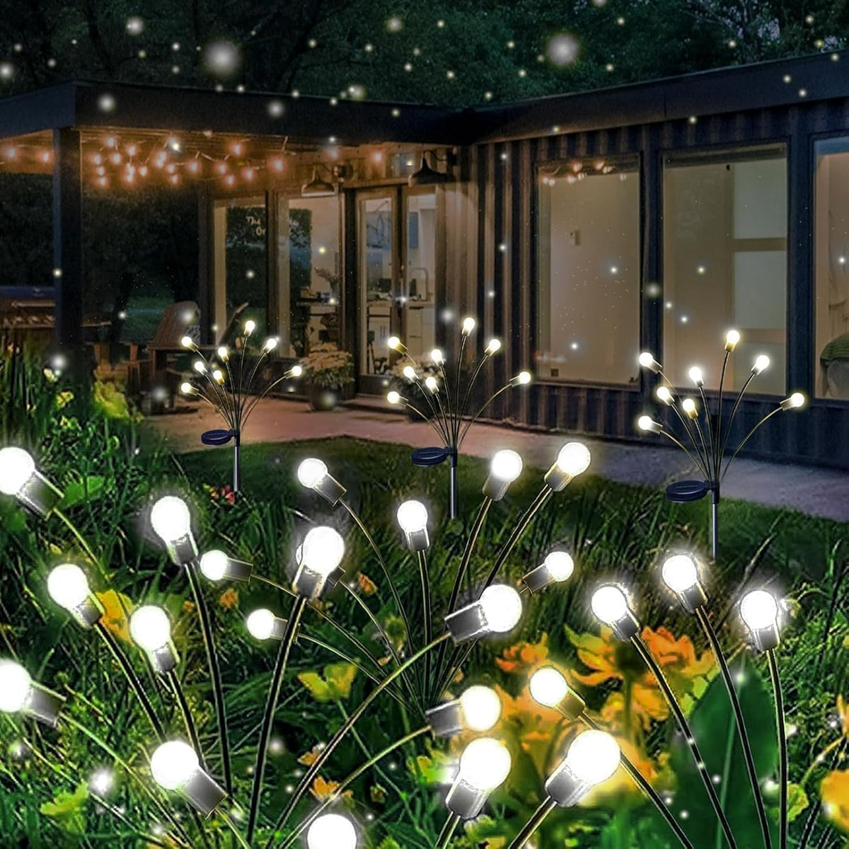 Solar Garden Lights Outdoor 8 Pack 64 LED Solar Firefly Lights Cool White