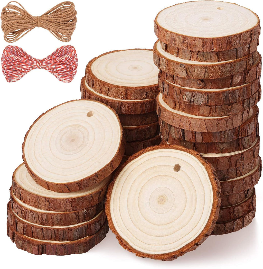 Fuyit Unfinished Wood Slices with Hole, Drilled Wooden Circle for Crafts