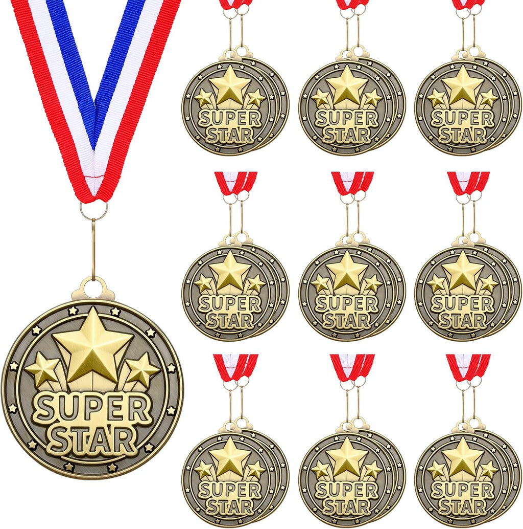 20 Pcs 2'' Awards Medals Bulk Winner Medals with Neck Ribbons Metal Trophy Award Prize Gift for Tournaments, Competitions, Party, Kids and Adults