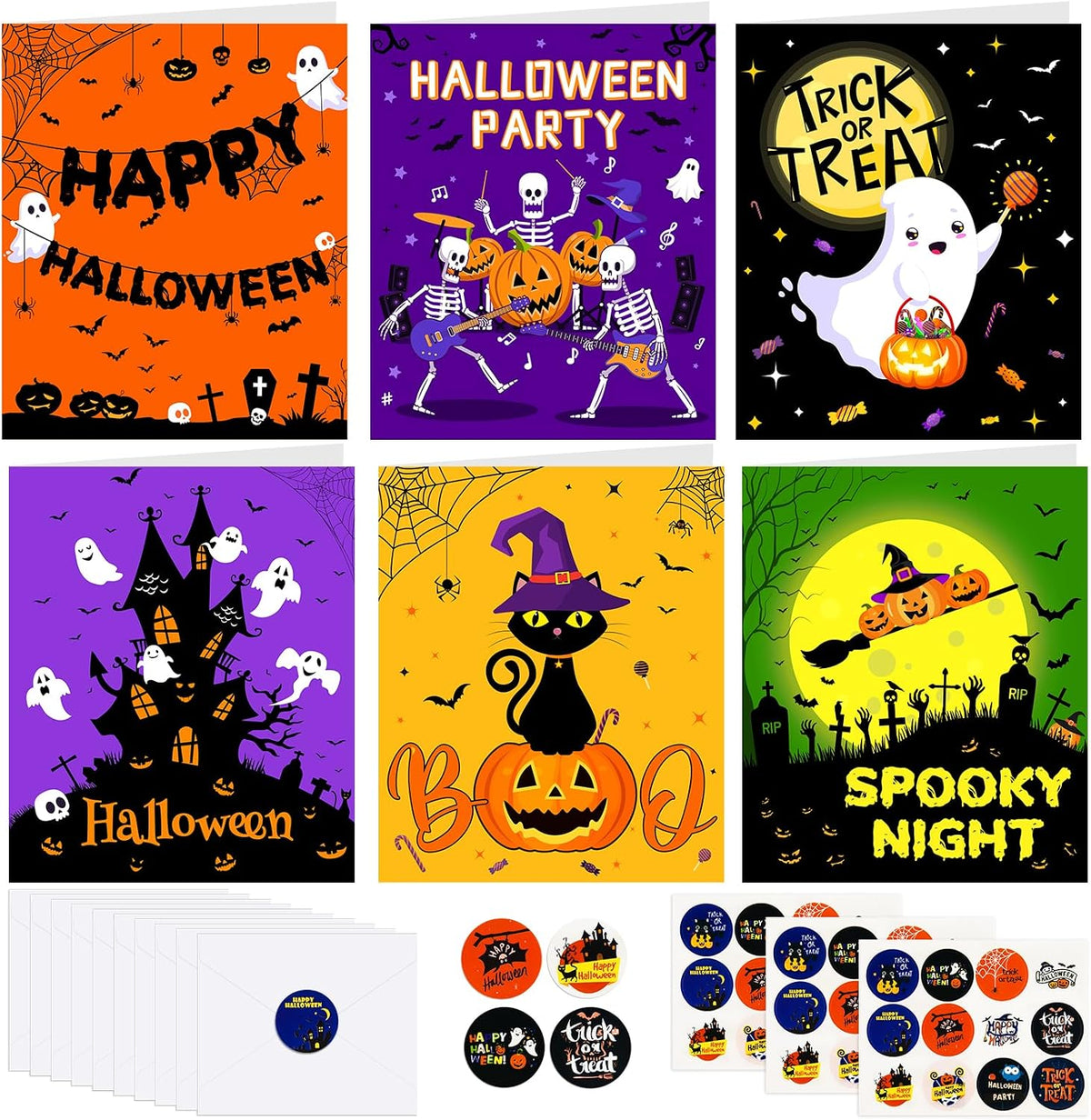 NEBURORA 30 Pack Halloween Greeting Cards with Envelopes and Stickers for Happy Halloween Party Favors Gifts Bag Fillers