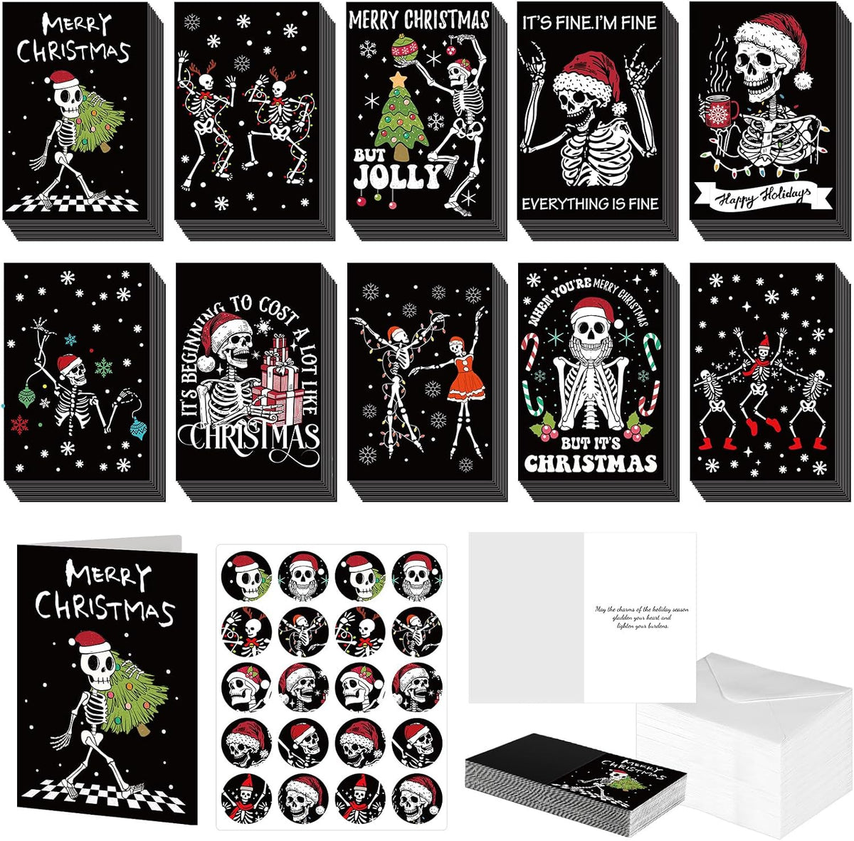 Motiskyy 100 Sets Christmas Cards with Envelopes Sticker, Gothic