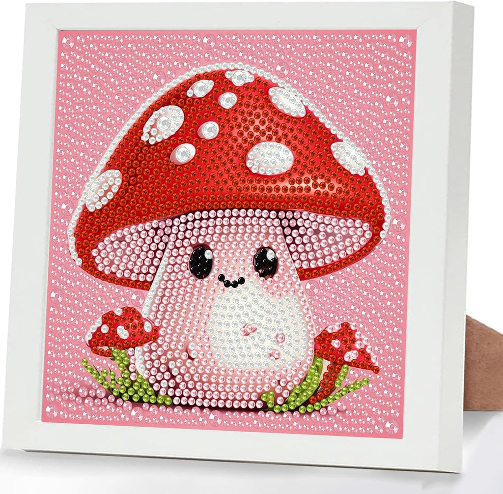 Mushroom Diamond Art Kits for Kids with Frame, Cartoon Diamond Painting Kits for Kids Ages 4-8-12, Easy Diamonds Gem Art Crafts Gift for Girls Boys, Beautiful Package for and Home Wall Decor(7x7inch)