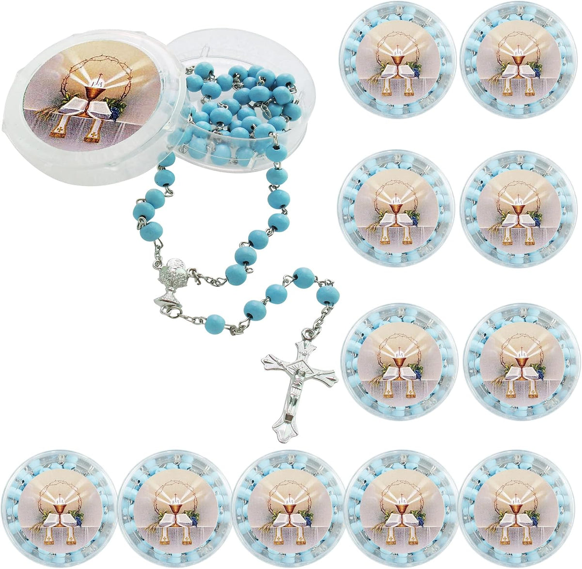 WE 12-Pack First Holy Communion Scented Rosary Favors with Box and Bag