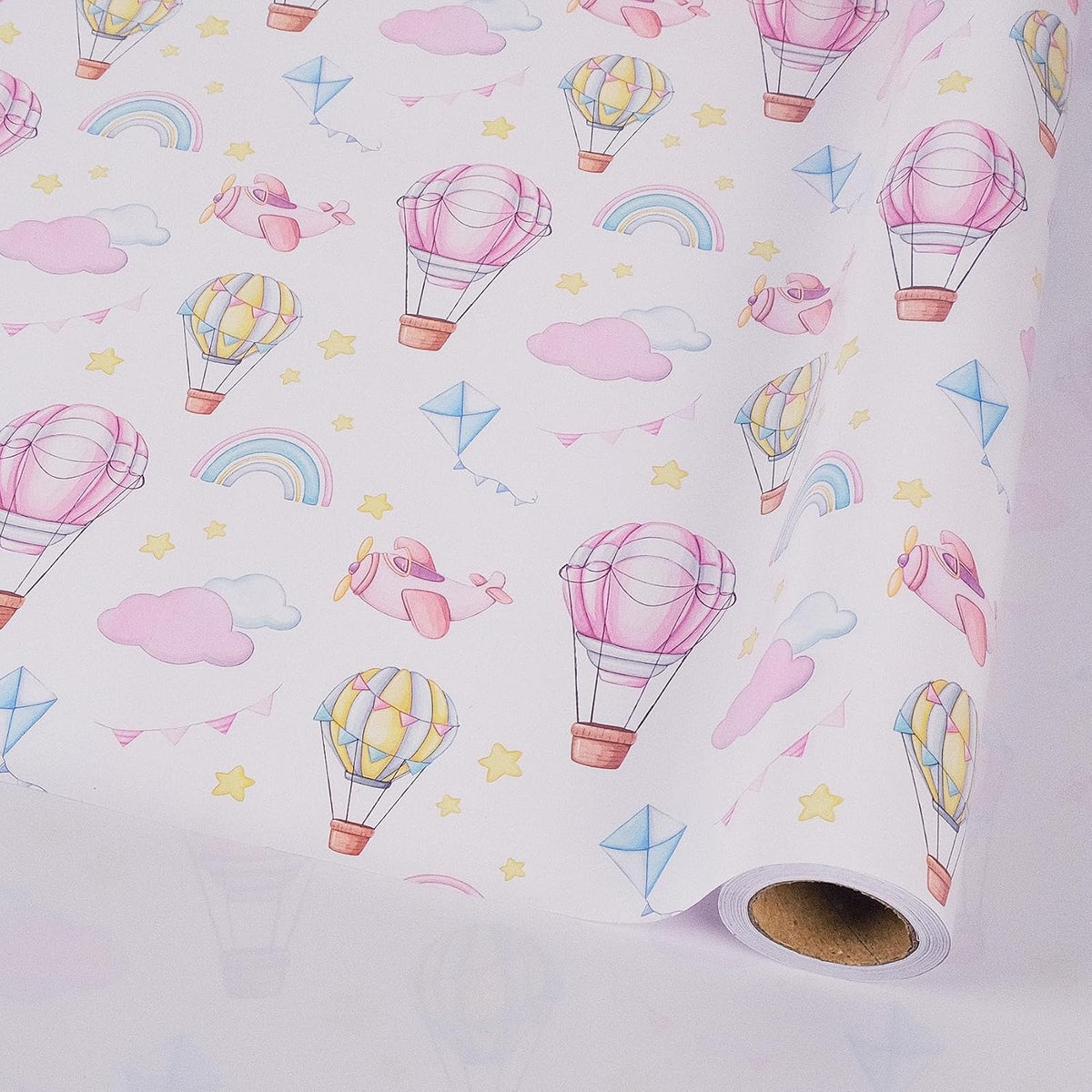 RayofSun Pink Hot Air Balloons Wrapping Paper for Baby Girl - 17 Inch x 32 Feet Mini Rolls Baby Shower Wrapping Paper Roll for Birthday, Girl’s Themed Party Celebrations Gift Wrap