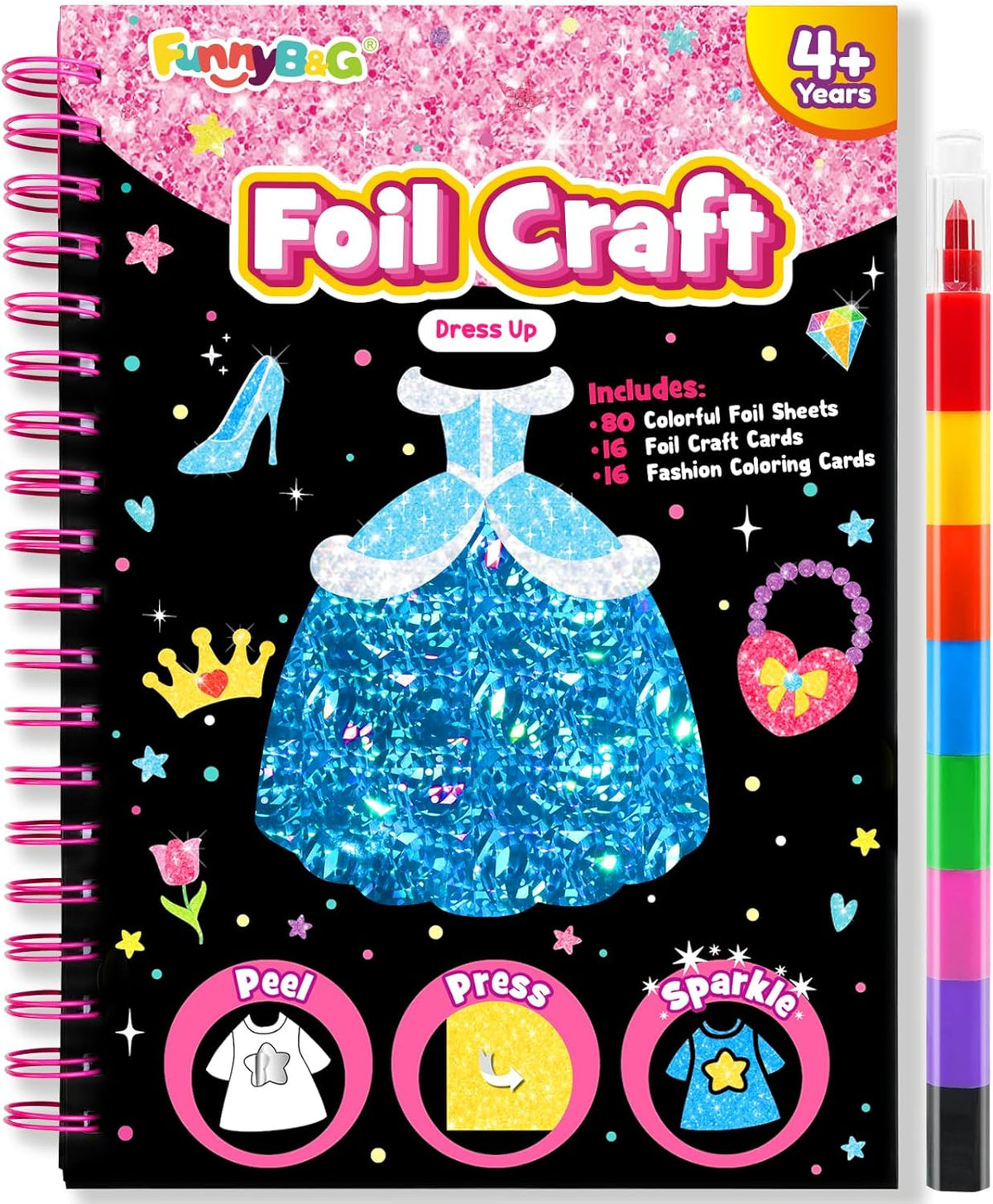 FUNNYB&G Foil Art Craft Kit for Kids, Sparkly Birthday Gift Toy for Girls