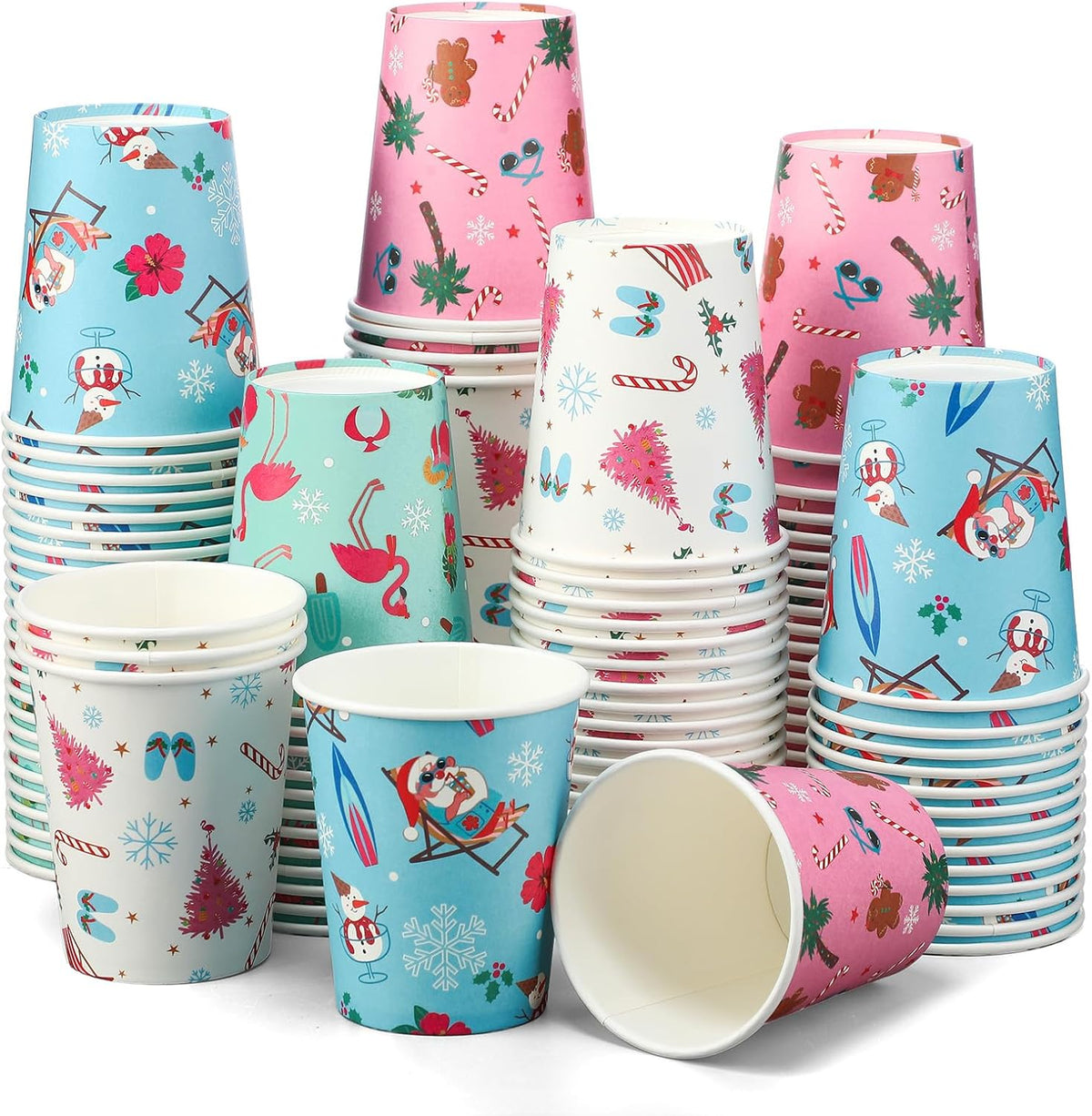 Funtery 100 Pcs Christmas Paper Cups Christmas Disposable Coffee Cups