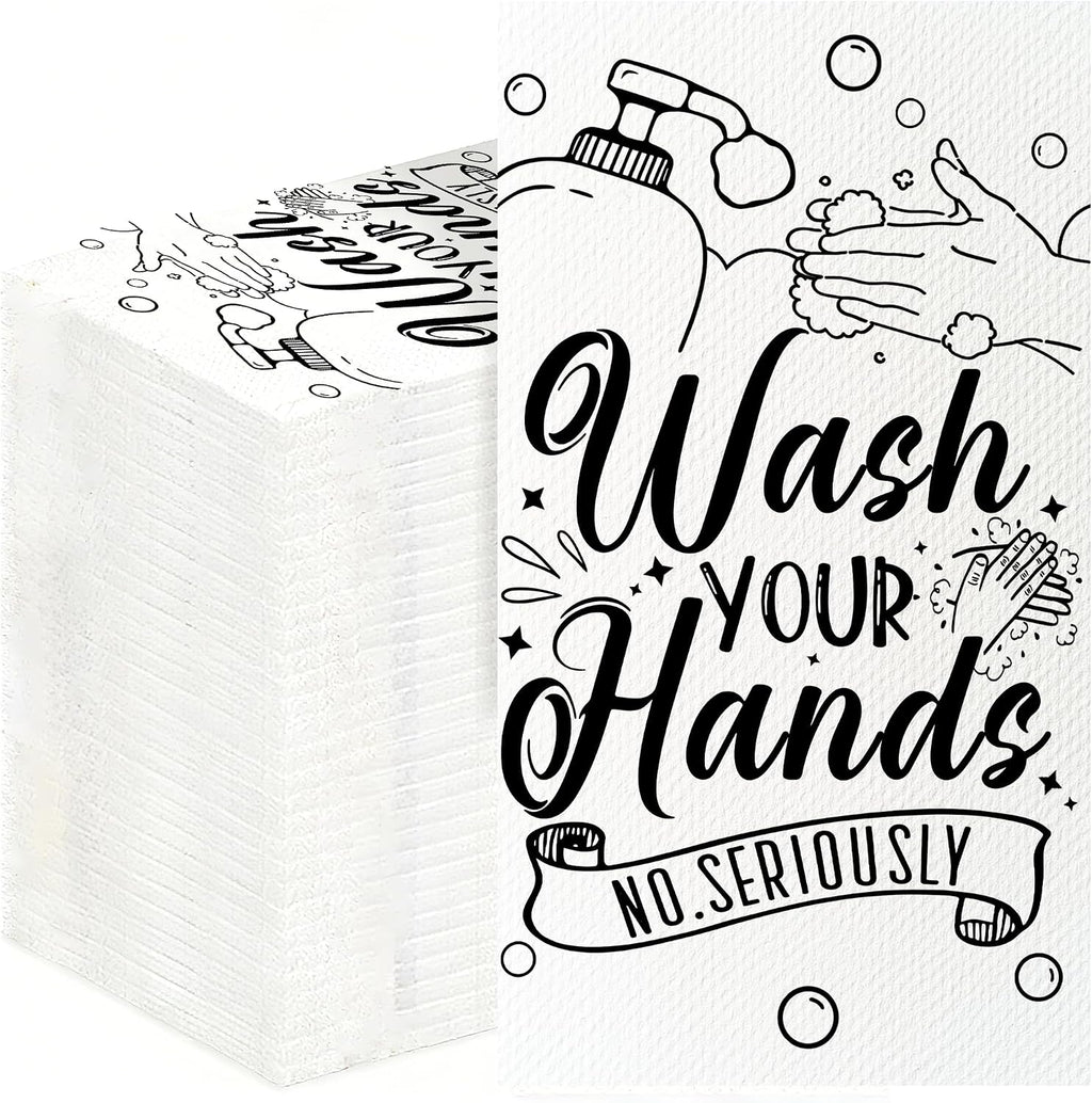 100 Pack Wash Your Hands Disposable Hand Towels for Bathroom Paper Towels for Guests Etiquette Guest Dinner Napkins Decorative Paper Hand Towels for Bathroom Wedding Birthday Anniversary