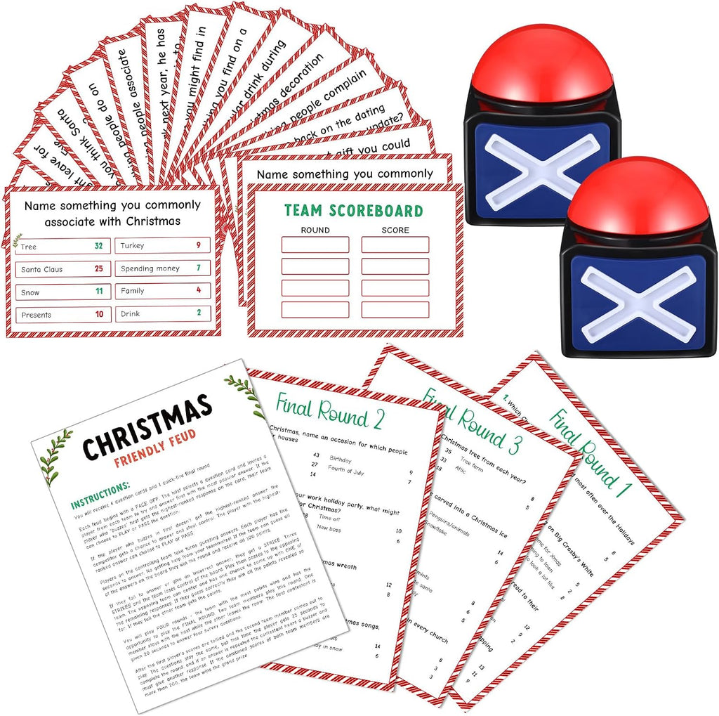 Syhood Christmas Friendly Feud Card Game with 2 Answer Buzzers