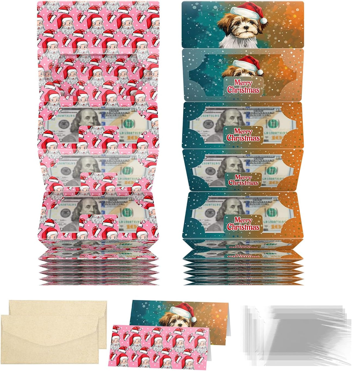 ysmile Christmas Cash Gift Envelope 11 Slot Xmas Holiday Money Holder with Greenting Card for Surprise - Santa Dog