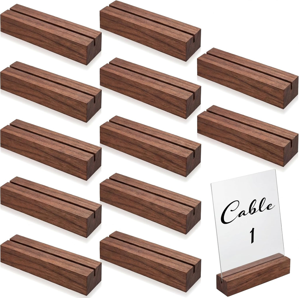 Blosssound 12 Pcs Wood Place Card Holder, Brown, 4.61 x 1.1 x 1 Inches