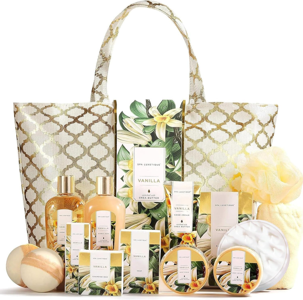 Gifts for Women, Spa Luxetique Gift Baskets for Women,15 Pcs Vanilla Spa Gifts for Womens, Women's Gifts with Bubble Bath, Bath Salt, Bath Bombs, Birthday Gift Christmas Spa Baskets