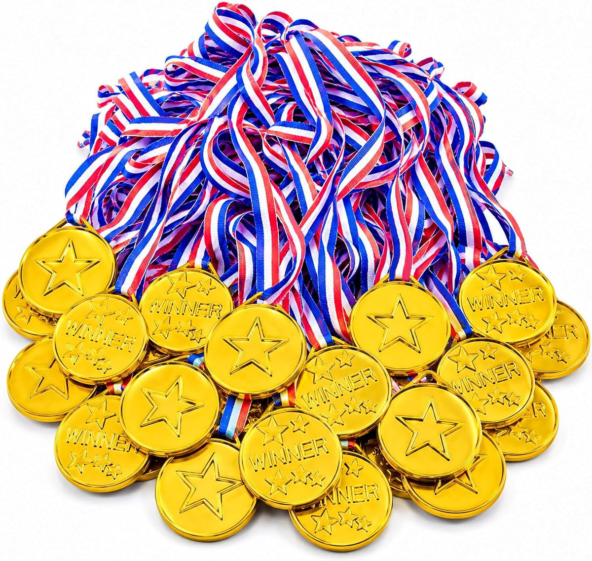 RAINFLOW 40PCS Plastic Gold Medals for Kids - Award Medals with Ribbons