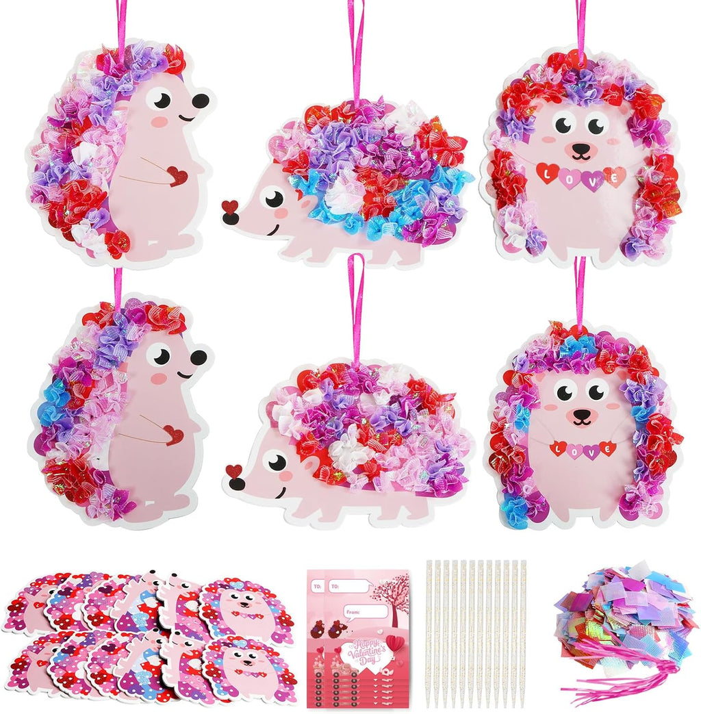 Fennoral 12 Pack Mother's Day Craft Kits for Kids Make You Own Hedgehog Heart Poke in Art and Craft with Card DIY for Mom Gift for Kids Classroom Activities Party Decoration