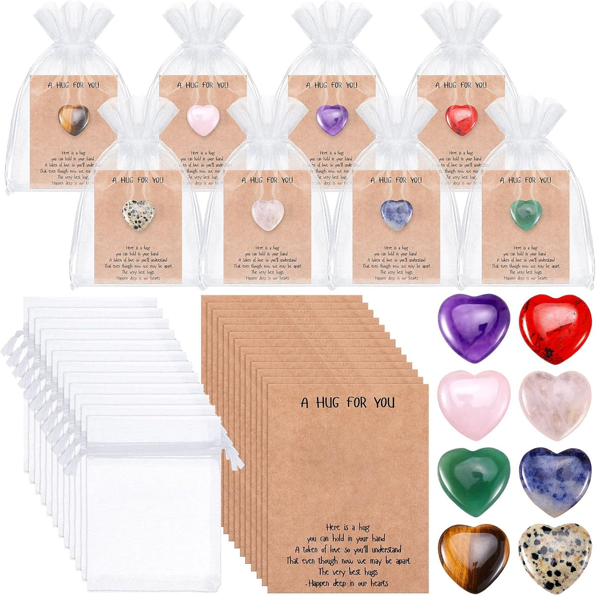 Motiskyy 40 Sets Pocket Hug Token with Heart Stones Cards, Small Gift Bulk