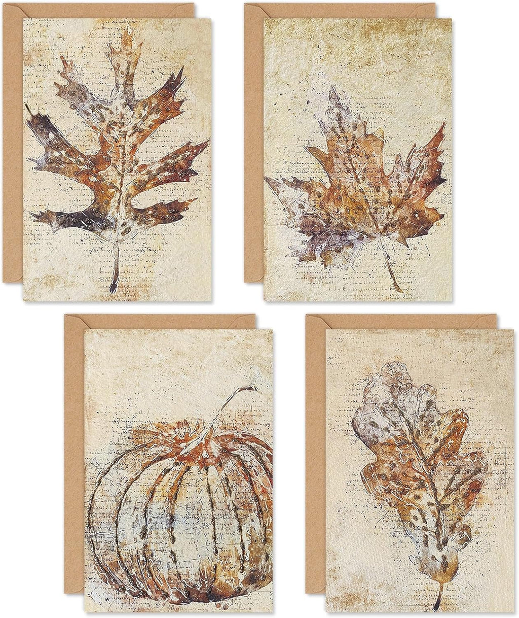 Whaline 32 Pack Fall Leaves Thank You Cards Vintage Maple Leaves Pumpkin Greeting Cards with Envelope Stickers Blank Note Card for Autumn Harvest Thanksgiving Holiday, 4 x 6 Inch